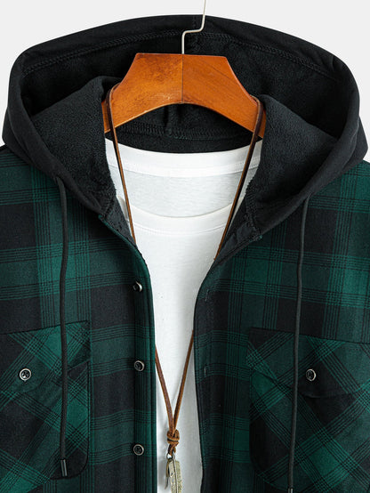 Flannel Fleece Lined Hooded Shirt With Pockets - Sansa London