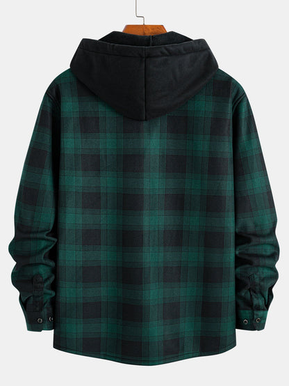 Flannel Fleece Lined Hooded Shirt With Pockets - Sansa London