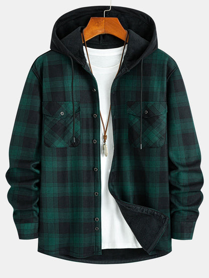 Flannel Fleece Lined Hooded Shirt With Pockets - Sansa London