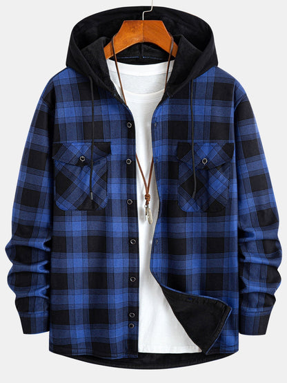Flannel Fleece Lined Hooded Shirt With Pockets - Sansa London