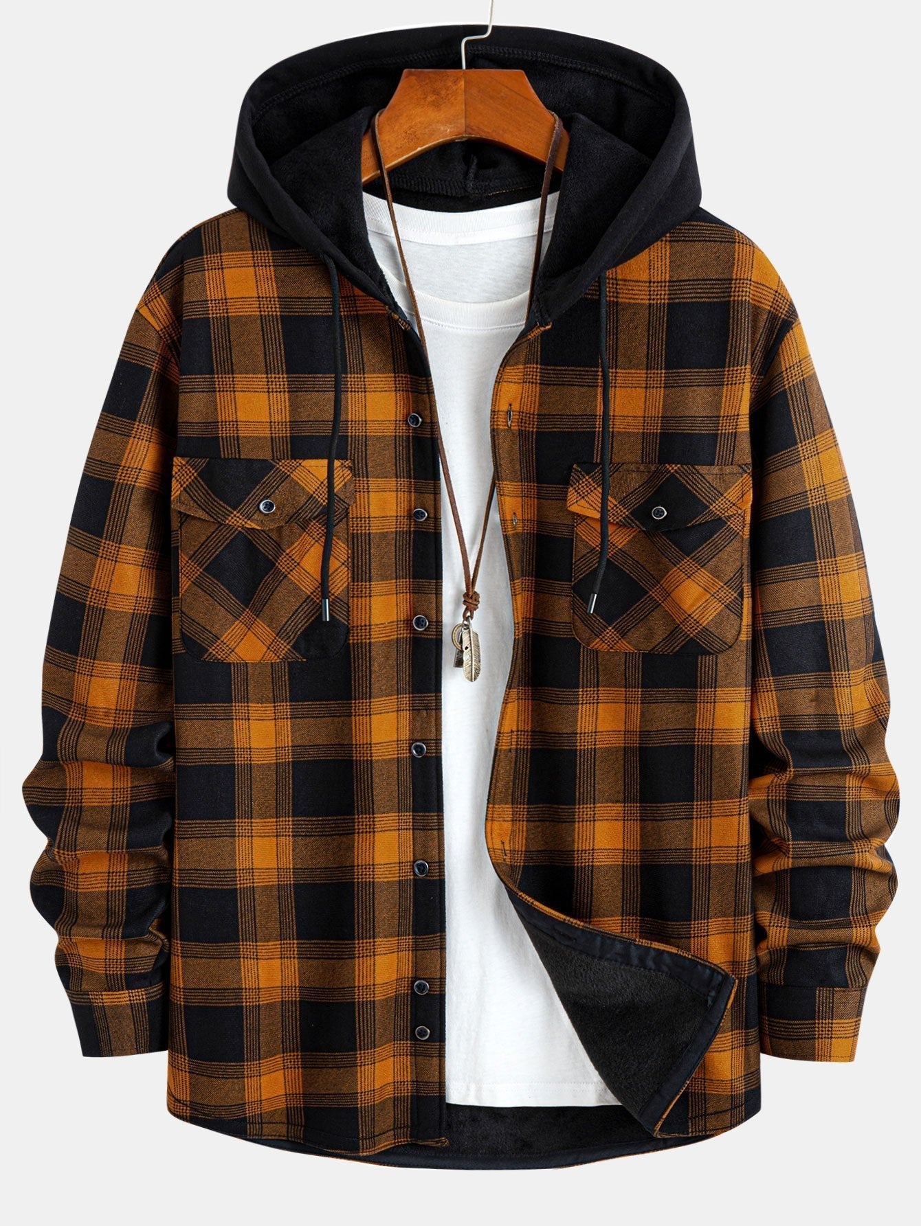 Flannel Fleece Lined Hooded Shirt With Pockets - Sansa London