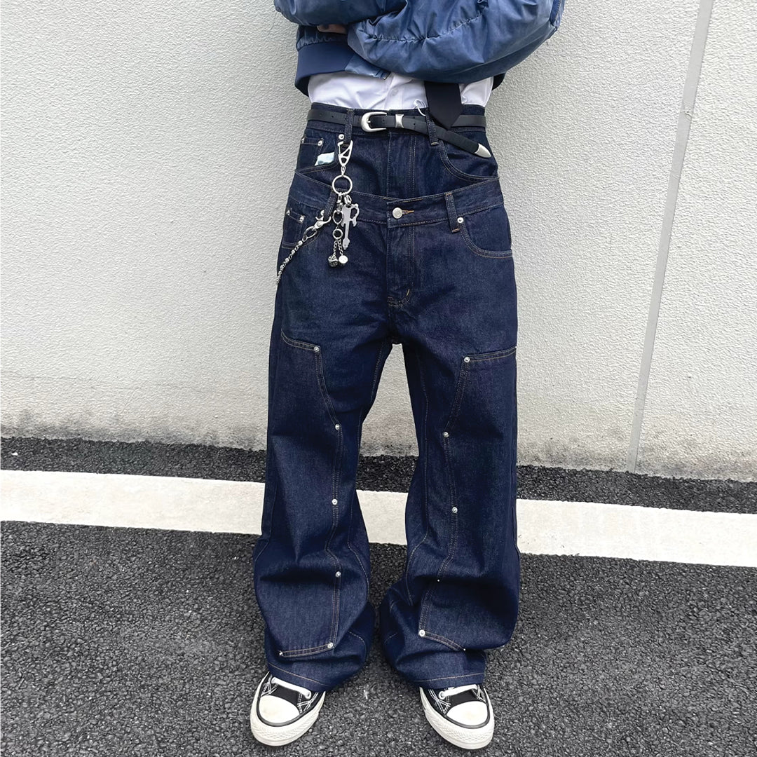 Flared jeans with distressed tassels