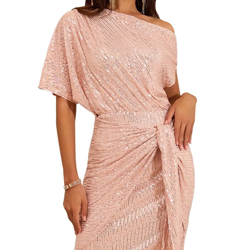 Sparkly One - Shoulder Ruched Dress - Sansa London