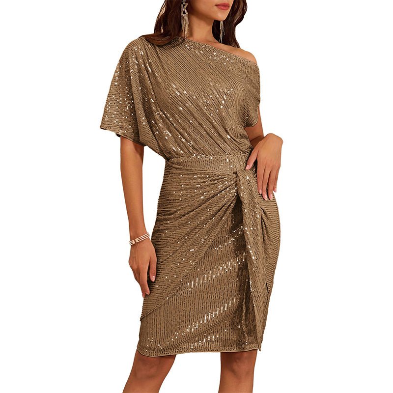 Sparkly One - Shoulder Ruched Dress - Sansa London