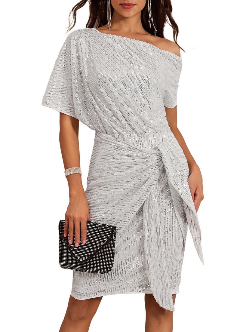 Sparkly One - Shoulder Ruched Dress - Sansa London