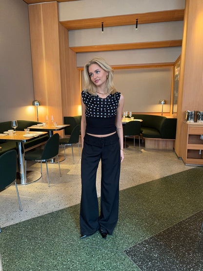 Calsia suit pants with lace trim - Black