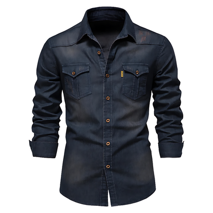 AdaptiveFit Cotton Denim Shirt: Tailored For Men