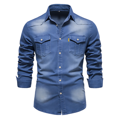 AdaptiveFit Cotton Denim Shirt: Tailored For Men